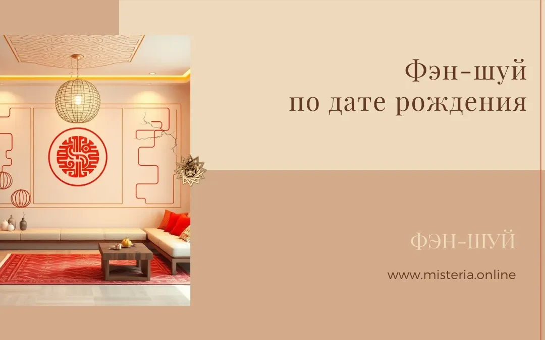 Изображение, демонстрирующее индивидуальный фэн-шуй по дате рождения, с зодиакальными символами, элементами и энергетическими линиями в пространстве.