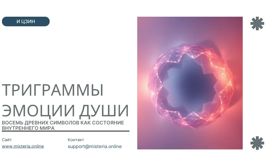 Триграммы И-Цзин представлены как эмоциональные энергии души: небо — решимость, земля — спокойствие, вода — грусть, огонь — страсть, ветер — тоска, гром — пробуждение, гора — стойкость, озеро — радость