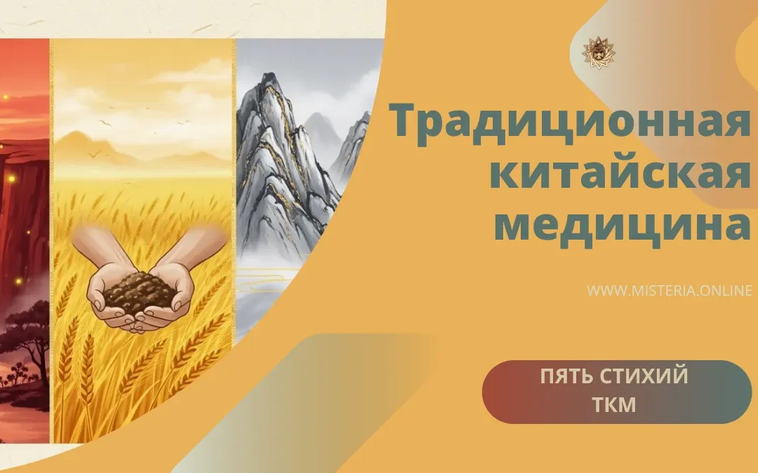 Горизонтальный китайский свиток в стиле су-мо: пять плавно переходящих природных сцен, символизирующих элементы У-Син традиционной китайской медицины.